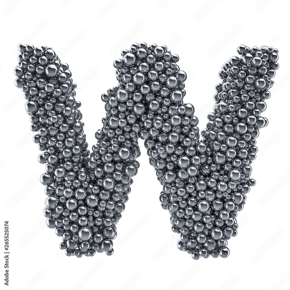 Metallic letter W from metal balls, 3D rendering Metallic letter W from metal balls, 3D rendering
