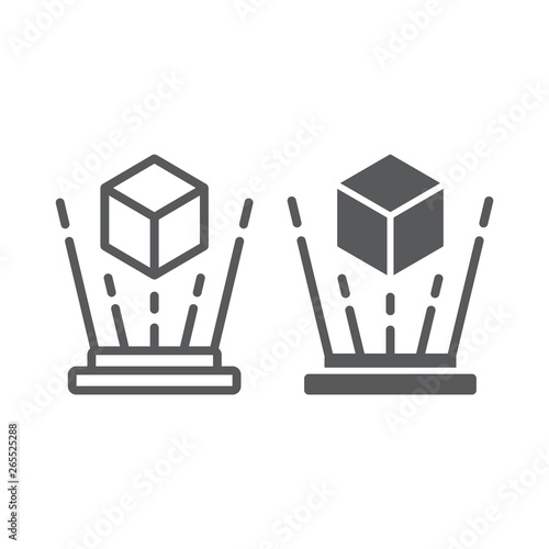 Holographic image line and glyph icon, rotation and view, hologram sign, vector graphics, a linear pattern on a white background.