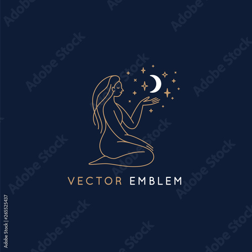 Vector abstract logo design template in trendy linear minimal style, emblem for beauty studio