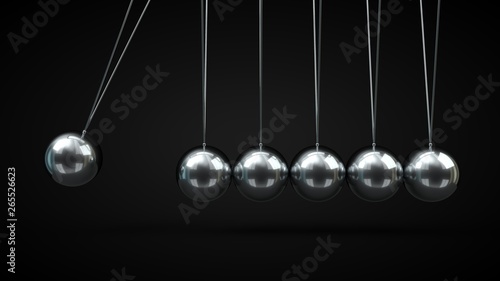 Newton's Cradle with silver balls. 3d illustration, on black backgorund photo