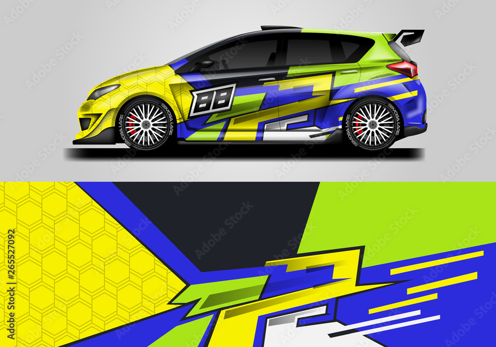 Car wrap livery decal vector , supercar, rally, drift . Graphic abstract stripe racing background . Eps 10 Car wrap livery decal vector , supercar, rally, drift . Graphic abstract stripe racing background . Eps 10