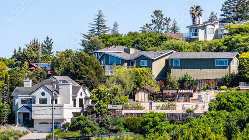 Canvas Print Exterior view of houses located in a residential neighborhood; Redwood City; San