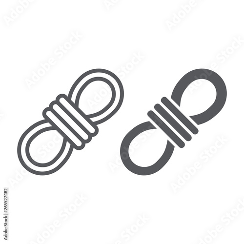 Rope line and glyph icon, camping and tourism, knot sign, vector graphics, a linear pattern on a white background.