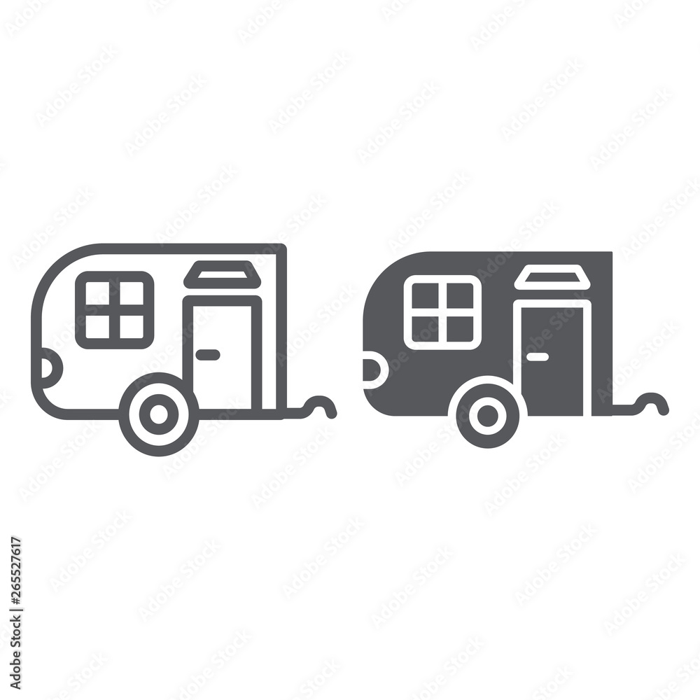Trailer line and glyph icon, car and travel, vehicle sign, vector graphics, a linear pattern on a white background.