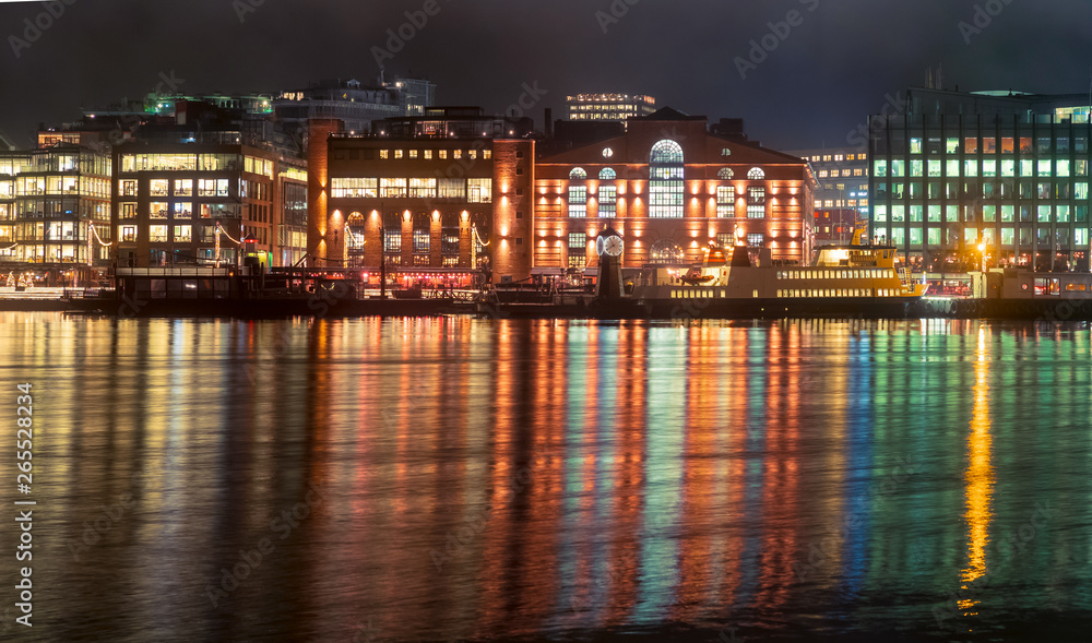 Aker Brygge in the evening. Shopping and business area in Oslo