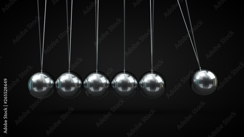 Newton's Cradle with silver balls. 3d illustration, on black backgorund Newton's Cradle with silver balls. 3d illustration, on black backgorund