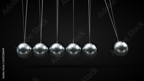 Newton's Cradle with silver balls. 3d illustration, on black backgorund