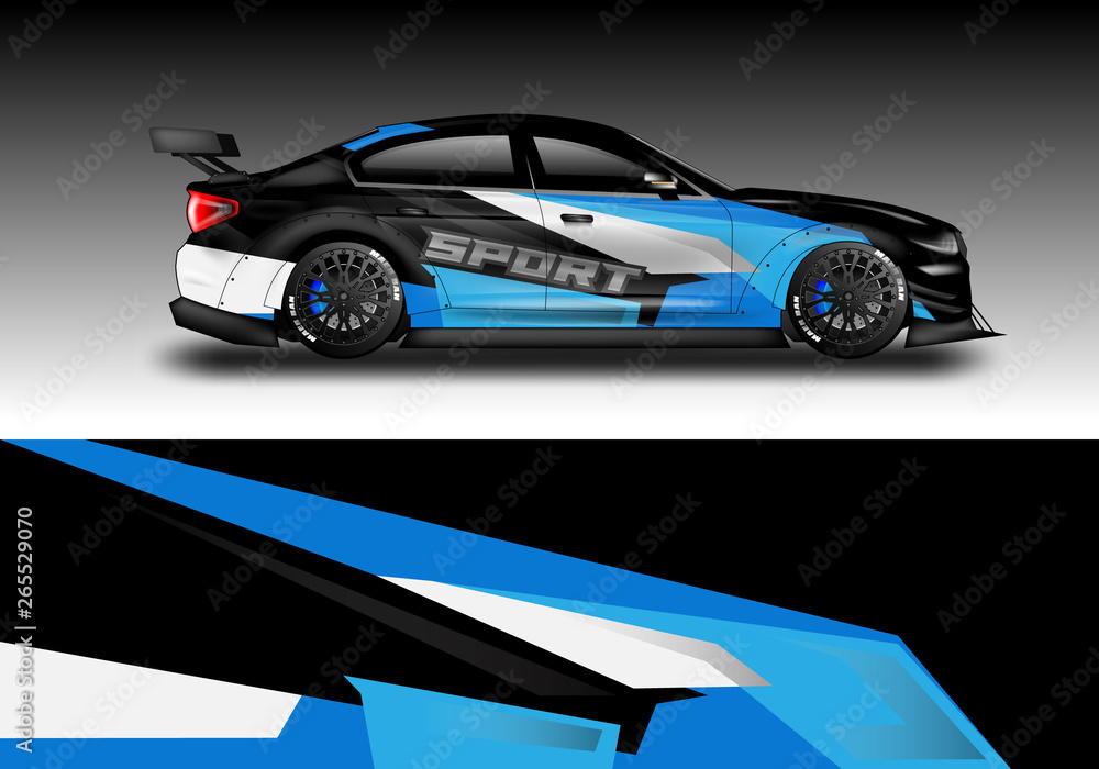 Racing car decal wrap vector designs. Truck and cargo van decal, company , rally, drift . Graphic abstract stripe racing background .