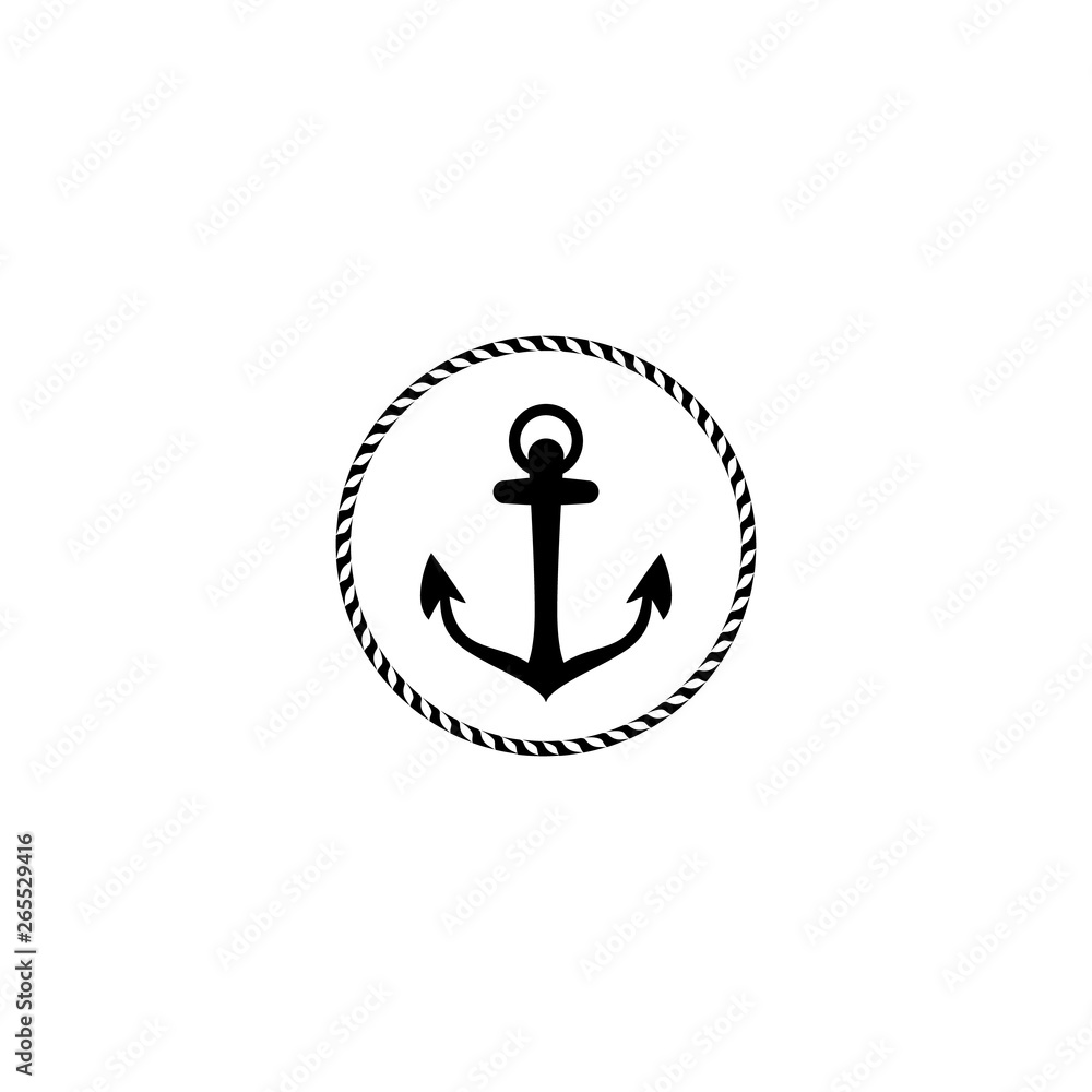 Anchor emblem with circular rope frame . Yacht style design. Nautical sign, symbol. Universal icon. Simple logotype template. Vector illustration Anchor emblem with circular rope frame . Yacht style design. Nautical sign, symbol. Universal icon. Simple logotype template. Vector illustration