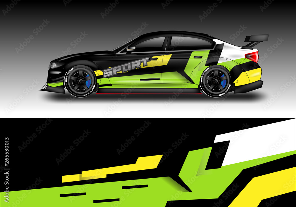 Fototapeta premium Wrap livery decal car vector , supercar, rally, drift . Graphic abstract stripe racing background . Eps 10