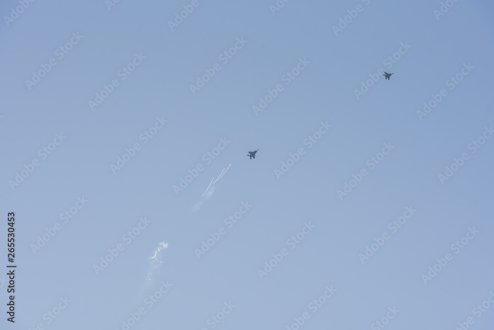 Obraz premium Airshow for the 70th celebration of the independence of Israel, Tel Aviv-Yafo, Israel