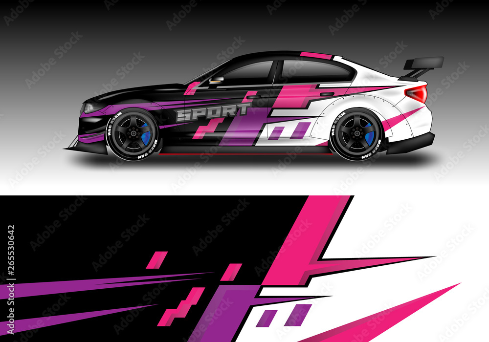 Wrap livery decal car vector , supercar, rally, drift . Graphic abstract stripe racing background . Eps 10
