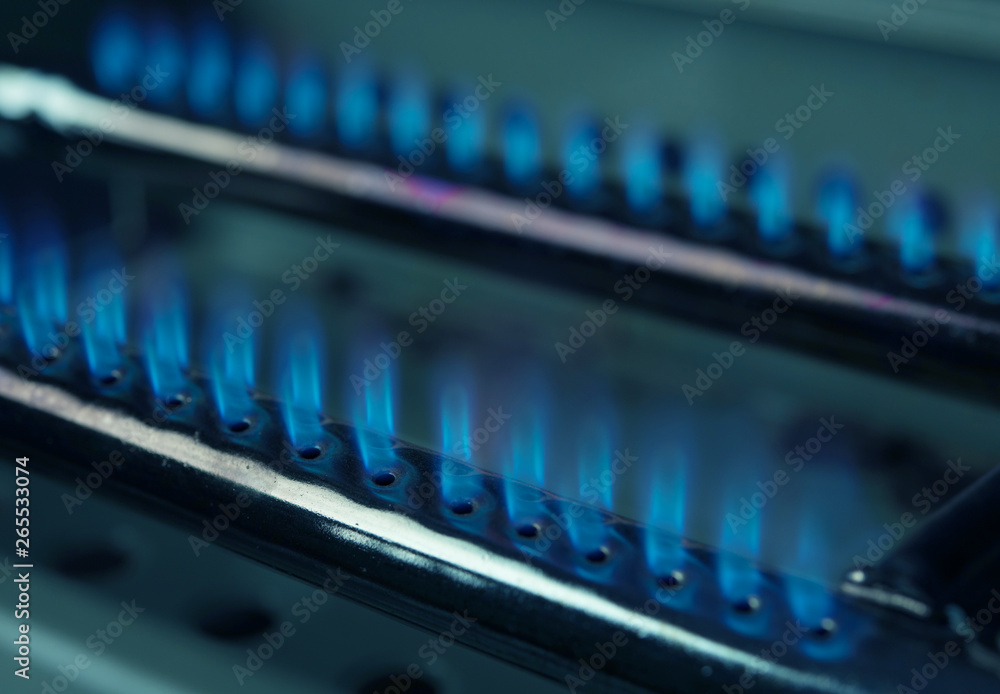 Gas burner with blue flames Gas burner with blue flames