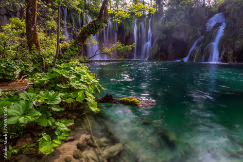 Turquoise lake and waterfalls in Plitvice Lakes National Park  Croatia