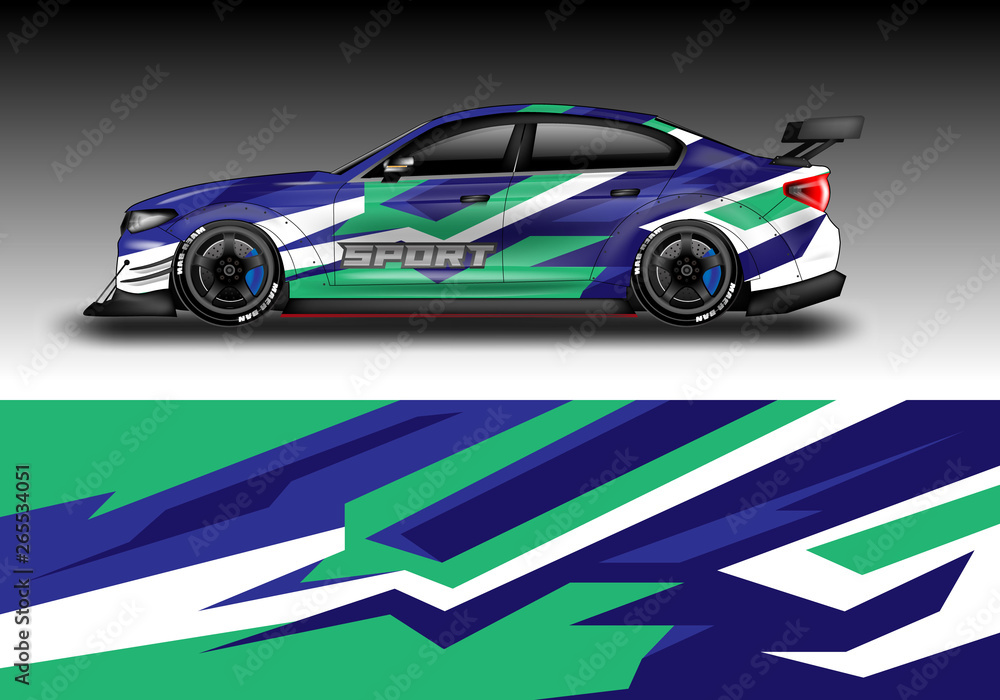 Livery decal car vector , supercar, rally, drift . Graphic abstract stripe racing background . File ready to print and editable .