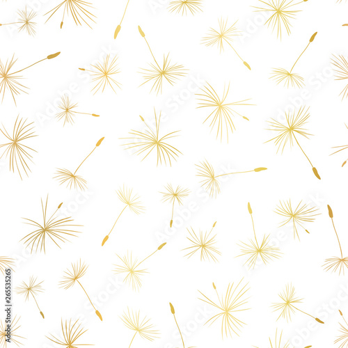 Gold foil Dandelion seeds seamless vector background repeat 