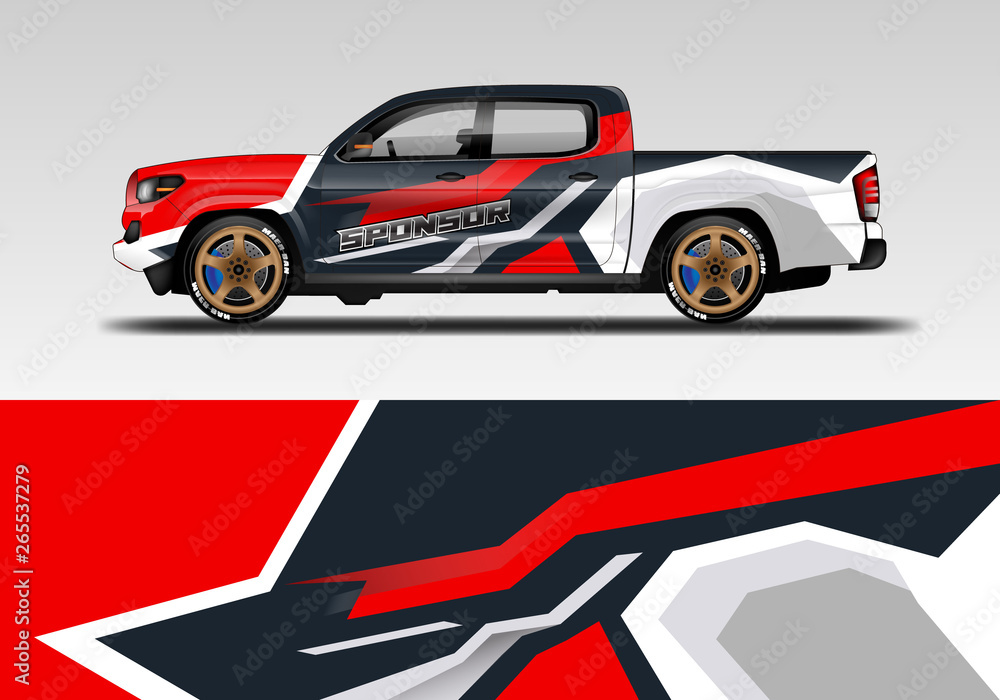 Racing car decal wrap vector designs. Truck and cargo van decal, company , rally, drift . Eps 10 