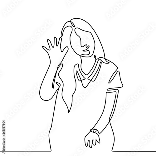 Cute girl one line drawing ...