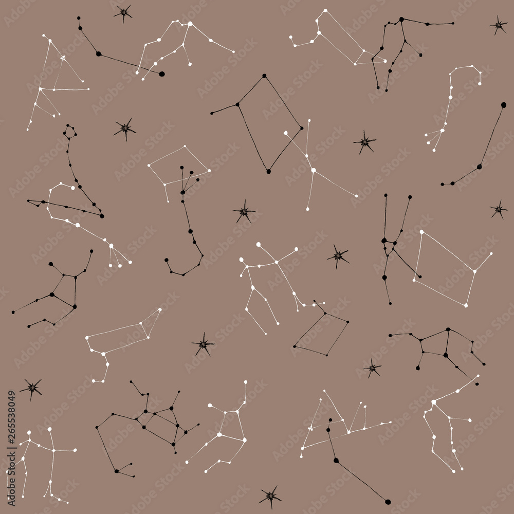 Zodiac constellations pattern. Constellation seamless pattern. Astronomical cosmos pattern. Zodiac constellations pattern. Constellation seamless pattern. Astronomical cosmos pattern.