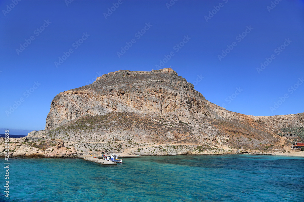 Sea view on the Gramvousa island with fortress, Crete, Greece