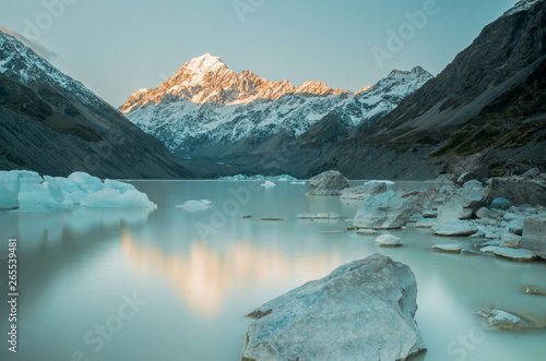 glacier lake with mount cook in the background