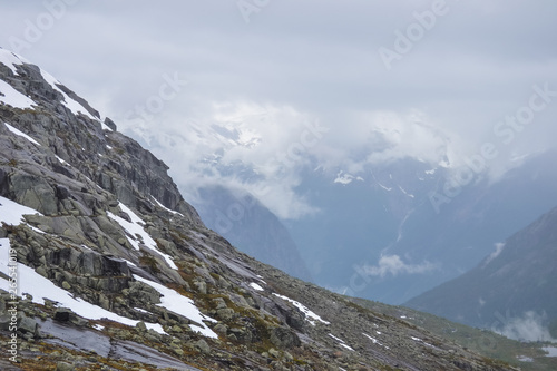 Trolltunga hike, Lake Ringedalsvatnet, Norway, Beautiful scandinavian landscape, Scandianavia, summer nature. Hike starts from Odda town photo