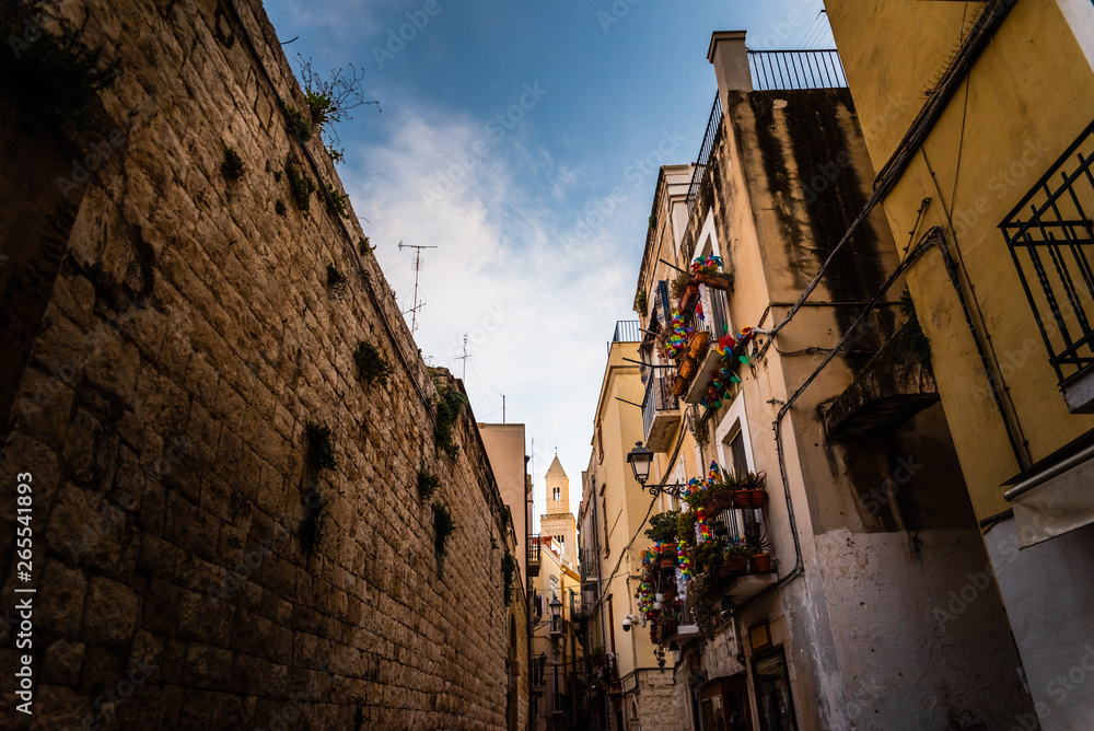 Beautiful streets of Bari, Italian medieval city.