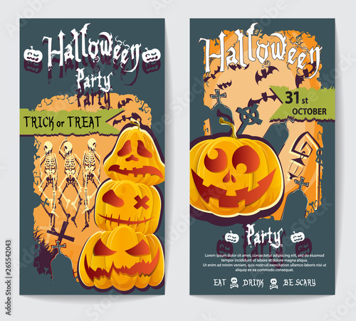 two flyers with different emoticons, pumpkins, scared, evil cunning stupid