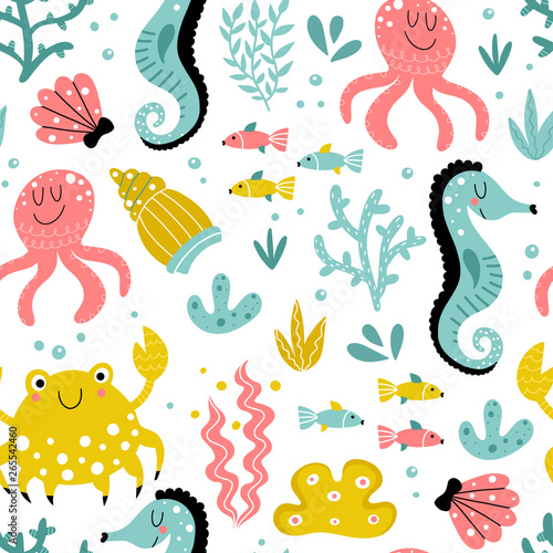 Seamless background with sea animals