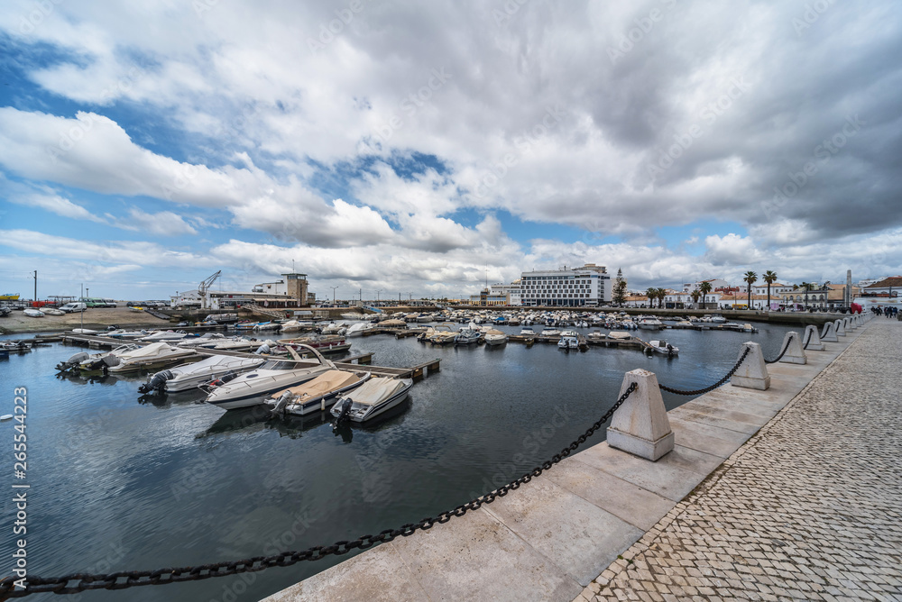 Boat pier in the city of Faro Portugal