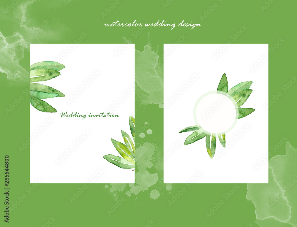 watercolor wedding design with olive leaves