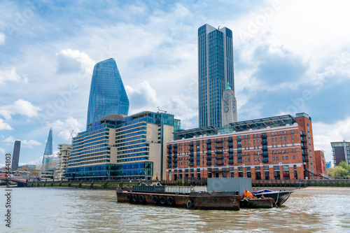 Panorama of south bank of the Thames River in central London, UK photo