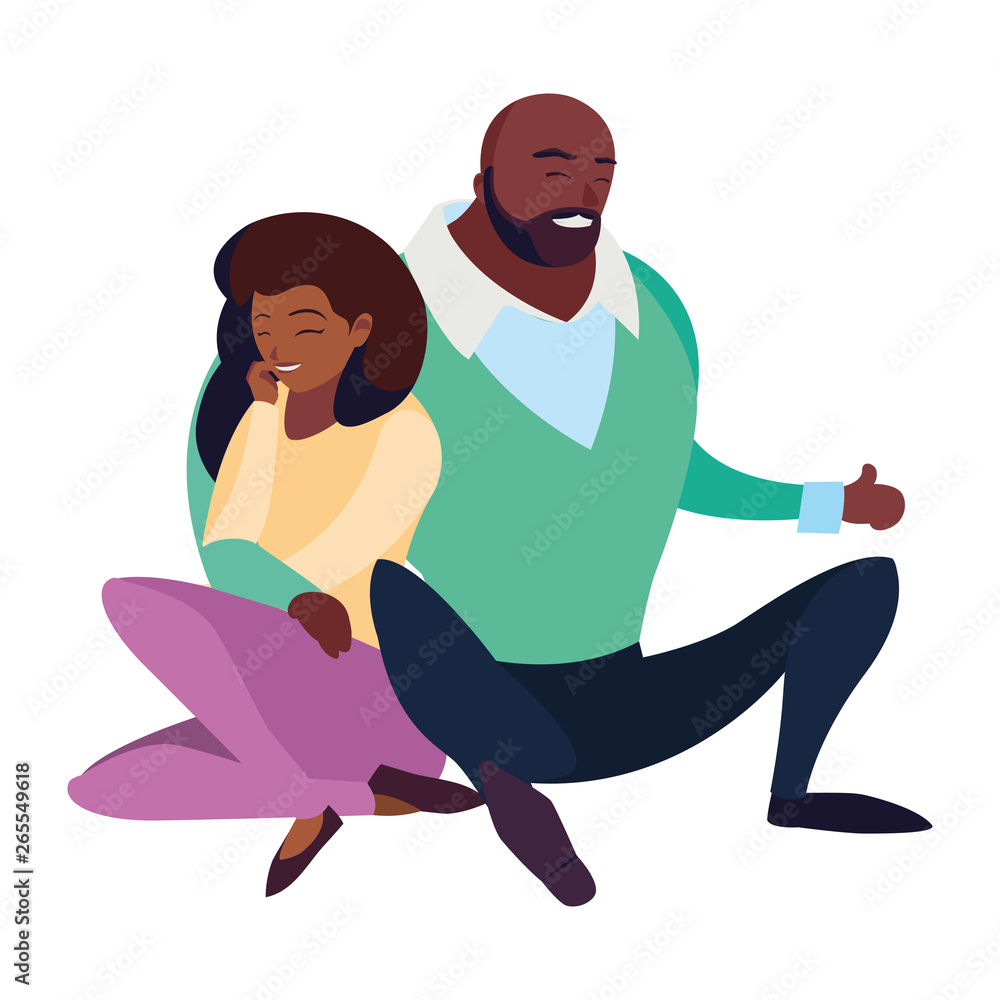 black couple seated characters