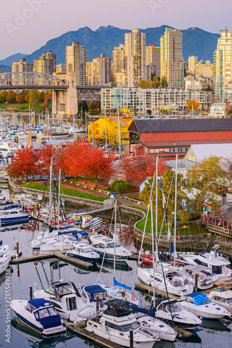 High angle view of boats docked in Vancouver harbor, British Columbia, Canada photo