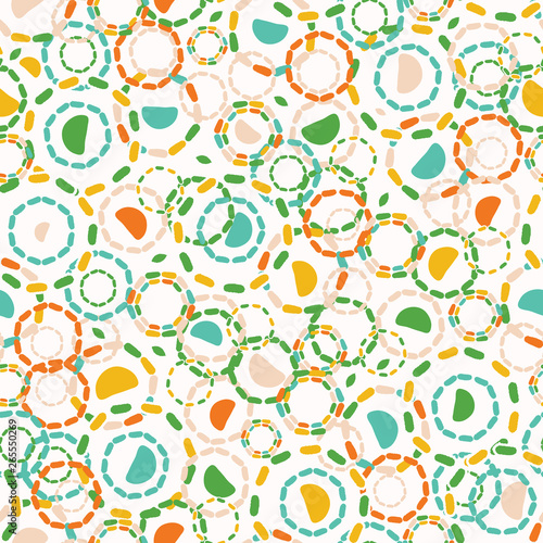 Abstract dotty retro circles. Vector pattern seamless background. Hand drawn textured style. Polka dot tossed graphic illustration. Trendy vintage home decor, kid fashion print, retro art wallpaper.