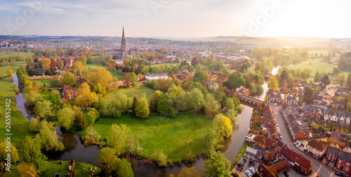 Aerial view of Salisbury cathedral in the spring morning photo
