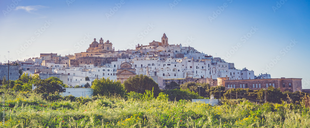Ostuni white town skyline, Brindisi, Apulia. The most beautiful city in southern Italy. panoramic view. Europe