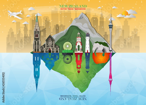 New Zeland Landmark Global Travel And Journey paper background. Vector Design Template.used for your advertisement, book, banner, template, travel business or presentation.