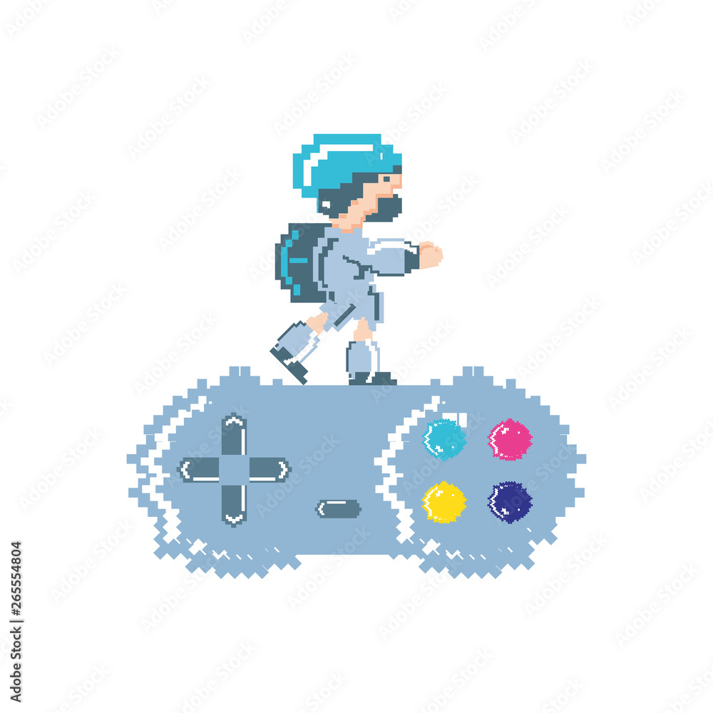 video game control with warrior avatar pixelated video game control with warrior avatar pixelated
