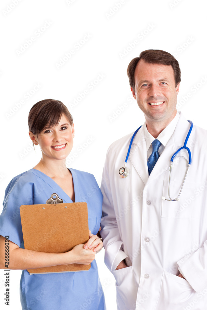 Happy Doctor and Nurse Isolated on White - Medical Healthcare Happy Doctor and Nurse Isolated on White - Medical Healthcare