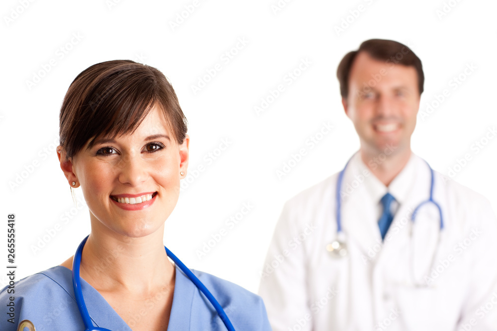 Happy Nurse and Doctor Isolated on White - Medical Healthcare Happy Nurse and Doctor Isolated on White - Medical Healthcare