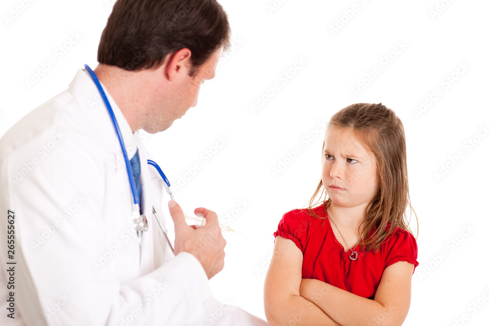 Upset Girl Nervous About Vaccination Shot from Doctor - Medical Healthcare Upset Girl Nervous About Vaccination Shot from Doctor - Medical Healthcare