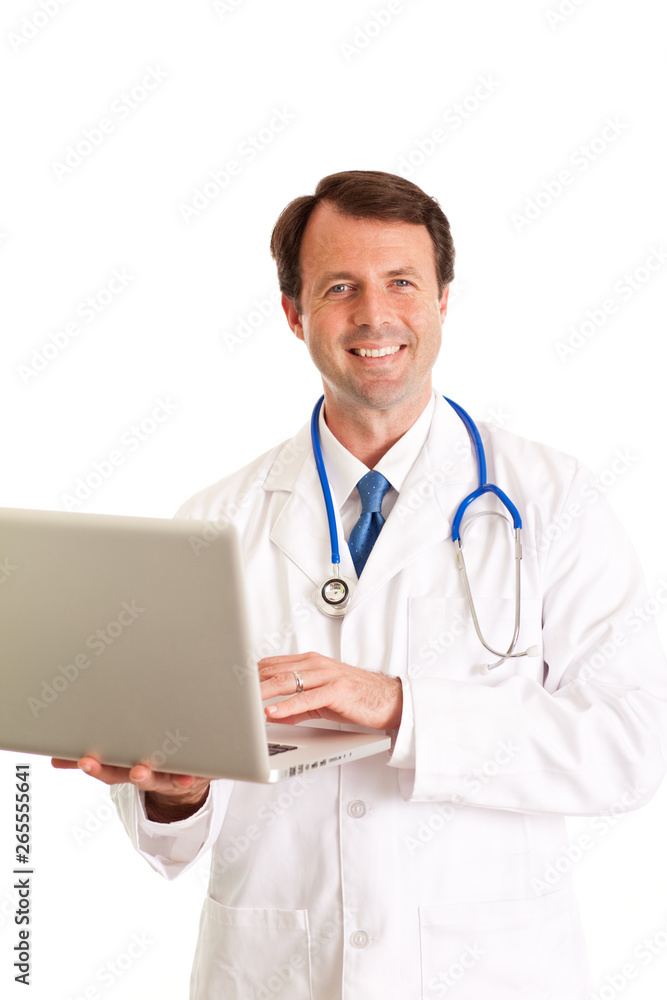 Happy Doctor with Laptop Computer - Medical Healthcare Happy Doctor with Laptop Computer - Medical Healthcare