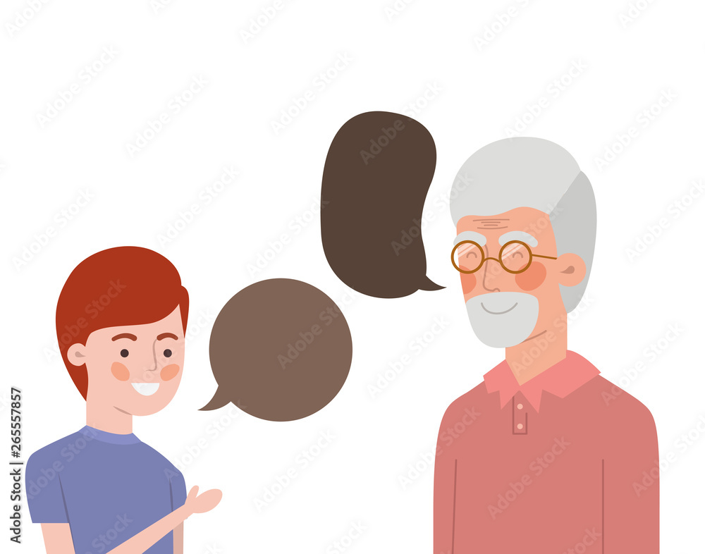 boy and grandfather with speech bubble character boy and grandfather with speech bubble character