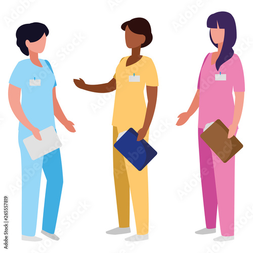 interracial female medicine workers with uniform characters