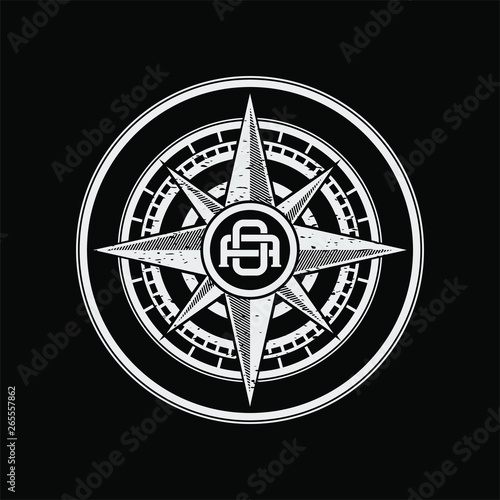 monogram vintage compass logo design
