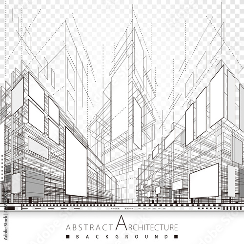 3D illustration architecture building construction design abstract background. 