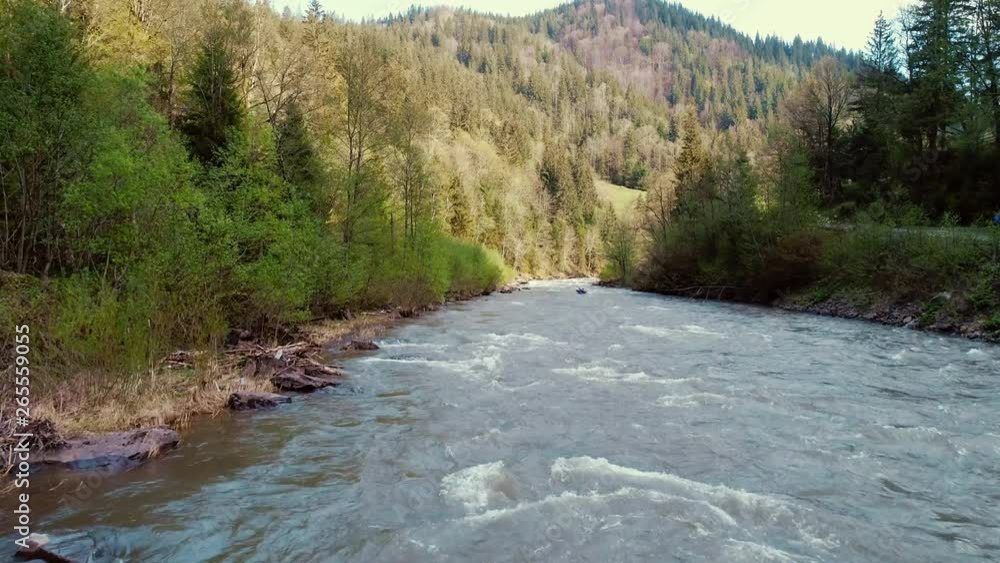 Rafting. Spring River. Karpaty, Ukraine. Aerial View. Rafting. Spring River. Karpaty, Ukraine. Aerial View.