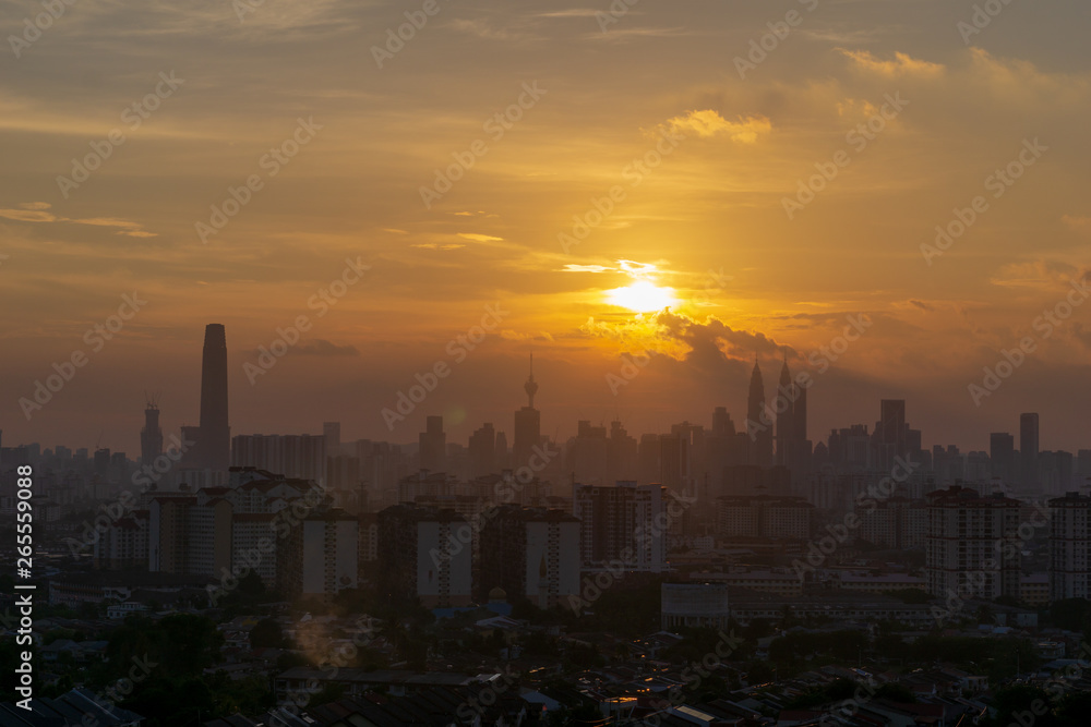 Cloudy sunset view over downtown Kuala Lumpur, Malaysia.