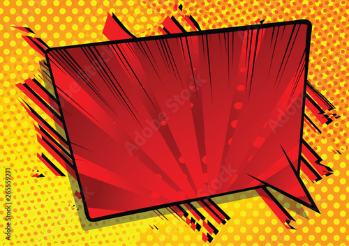 Vector illustrated retro comic book background with big colorful speech bubble, pop art vintage style backdrop.